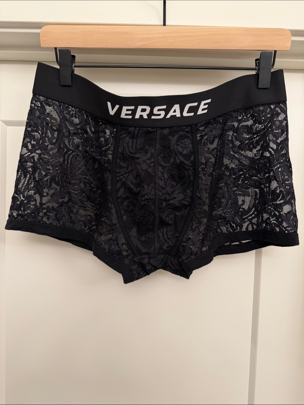 Versace Black Lace Men's Boxer Briefs with Logo Waistband